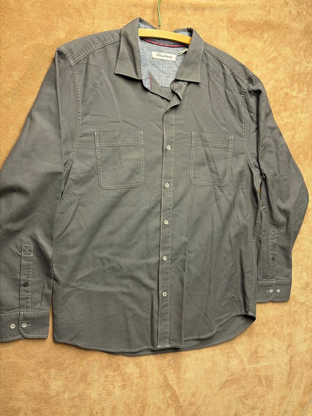 Tommy Bahama Fireside Coast Shirt Mens Large L Gray Twill Long Sleeve NWT